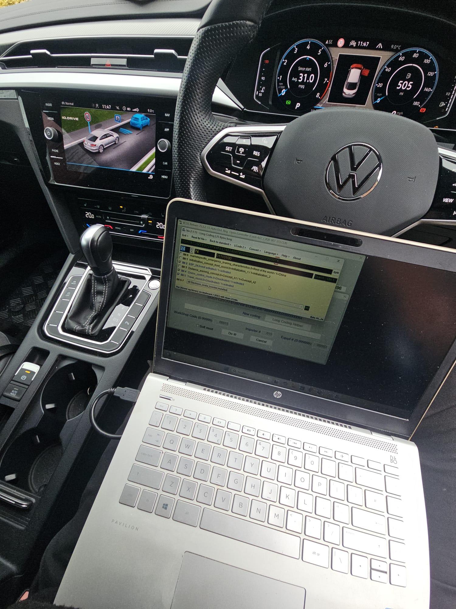 Lane assist off and standard cruise control coded on a 2023 Volkswagen Arteon R-Line