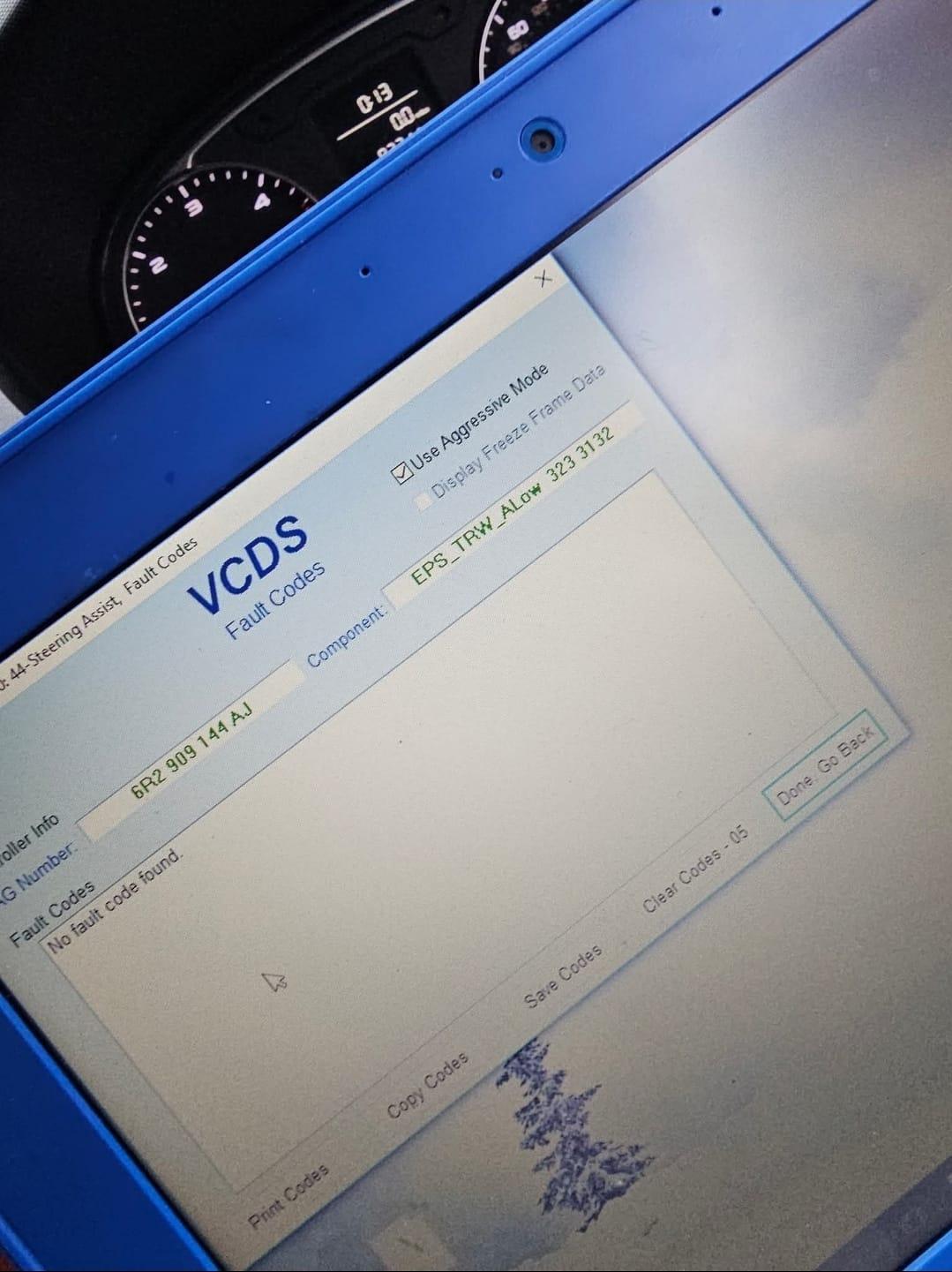 Diagnostic screen used to identify control module issues